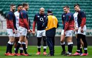 22 February 2020; Backs Owen Farrell and George Ford listen to attack coach Simon Amor during the England Rugby Captain's Run at Twickenham Stadium in London, England. Photo by Brendan Moran/Sportsfile