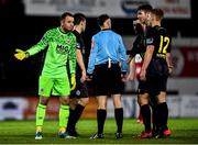 21 February 2020; St. Patrick's Athletic players remonstrate with referee Neil Doyle during the SSE Airtricity League Premier Division match between Sligo Rovers and St. Patrick's Athletic at The Showgrounds in Sligo. Photo by Ben McShane/Sportsfile