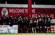 21 February 2020; St. Patrick's Athletic players and supporters celebrate after their side's first goal, scored by Ronan Hale, during the SSE Airtricity League Premier Division match between Sligo Rovers and St. Patrick's Athletic at The Showgrounds in Sligo. Photo by Ben McShane/Sportsfile