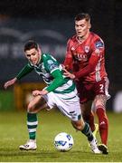 21 February 2020; Dylan Watts of Shamrock Rovers in action against Charlie Fleming of Cork City during the SSE Airtricity League Premier Division match between Shamrock Rovers and Cork City at Tallaght Stadium in Dublin. Photo by Stephen McCarthy/Sportsfile