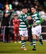 21 February 2020; Dean Williams with his Shamrock Rovers team-mate Jack Byrne, left, as he comes onto the pitch during the second half of the SSE Airtricity League Premier Division match between Shamrock Rovers and Cork City at Tallaght Stadium in Dublin. Photo by Stephen McCarthy/Sportsfile