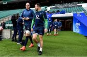 22 February 2020; Devin Toner, left, and Rob Herring arrive for the Ireland Rugby Captain's Run at Twickenham Stadium in London, England. Photo by Brendan Moran/Sportsfile