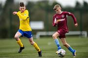 22 February 2020; Kyle Fitzgerald of Galway SL in action against Liam Heffernan of Clare SSL during the U13 SFAI Subway National Plate Final match between Clare SSL and Galway SL at Mullingar Athletic FC in Gainestown, Co. Westmeath. Photo by Seb Daly/Sportsfile