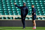 22 February 2020; Head coach Andy Farrell, left, with Jordan Larmour during the Ireland Rugby Captain's Run at Twickenham Stadium in London, England. Photo by Brendan Moran/Sportsfile