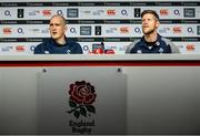 22 February 2020; Devin Toner, left, and forwards coach Simon Easterby during an Ireland Rugby press conference at Twickenham Stadium in London, England. Photo by Ramsey Cardy/Sportsfile