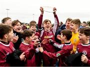 22 February 2020; Galway SL captain Tommy Lillis lifts the trophy alongside his team-mates following their side's victory during the U13 SFAI Subway National Plate Final match between Clare SSL and Galway SL at Mullingar Athletic FC in Gainestown, Co. Westmeath. Photo by Seb Daly/Sportsfile