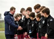 22 February 2020; John Earley, Chairman, SFAI, meets Galway SL players prior to the U13 SFAI Subway National Plate Final match between Clare SSL and Galway SL at Mullingar Athletic FC in Gainestown, Co. Westmeath. Photo by Seb Daly/Sportsfile