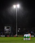 21 February 2020; Cabinteely players in a team huddle prior to the SSE Airtricity League First Division match between Cabinteely and Bray Wanderers at Stradbrook Road in Blackrock, Dublin. Photo by Seb Daly/Sportsfile