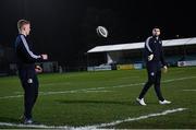 21 February 2020; Harry Byrne, right, and Tommy O'Brien of Leinster ahead of the Guinness PRO14 Round 12 match between Ospreys and Leinster at The Gnoll in Neath, Wales. Photo by Ramsey Cardy/Sportsfile