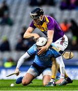 22 February 2020; Jake Malone of Dublin is tackled by Diarmuid O’Keeffe of Wexford during the Allianz Hurling League Division 1 Group B Round 4 match between Dublin and Wexford at Croke Park in Dublin. Photo by Eóin Noonan/Sportsfile