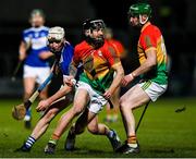 22 February 2020; Ross Smithers of Carlow in action against Eoin Gaughan of Laois during the Allianz Hurling League Division 1 Group B Round 4 match between Laois and Carlow at MW Hire O'Moore Park in Portlaoise, Laois. Photo by Matt Browne/Sportsfile