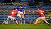 22 February 2020; Seán O'Connor of Tipperary in action against Seán Powter, left, and Cathail O'Mahony of Cork during the Allianz Football League Division 3 Round 4 match between Tipperary and Cork at Semple Stadium in Thurles, Tipperary. Photo by Piaras Ó Mídheach/Sportsfile