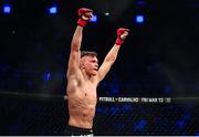 22 February 2020; Oliver Enkamp celebrates after defeating Lewis Long in their welterweight bout at Bellator 240 in the 3 Arena, Dublin. Photo by David Fitzgerald/Sportsfile