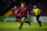 22 February 2020; Aodh Dervin of Longford Town celebrates after scoring his side's first goal during the SSE Airtricity League First Division match between Longford Town and Shamrock Rovers II at Bishopsgate in Longford. Photo by Stephen McCarthy/Sportsfile