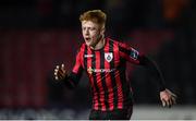 22 February 2020; Aodh Dervin of Longford Town celebrates after scoring his side's first goal during the SSE Airtricity League First Division match between Longford Town and Shamrock Rovers II at Bishopsgate in Longford. Photo by Stephen McCarthy/Sportsfile