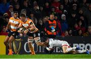 22 February 2020; Jasper Wiese of Toyota Cheetahs is tackled by James Hume of Ulster during the Guinness PRO14 Round 12 match between Ulster and Toyota Cheetahs at Kingspan Stadium in Belfast.  Photo by Oliver McVeigh/Sportsfile