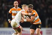 22 February 2020; Tian Schoeman of Toyota Cheetahs is tackled by David Shanahan of Ulster during the Guinness PRO14 Round 12 match between Ulster and Toyota Cheetahs at Kingspan Stadium in Belfast.  Photo by Oliver McVeigh/Sportsfile