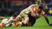 22 February 2020; Craig Barry of Toyota Cheetahs is tackled by Nick Timoney and Kieran Treadwell of Ulster during the Guinness PRO14 Round 12 match between Ulster and Toyota Cheetahs at Kingspan Stadium in Belfast.  Photo by Oliver McVeigh/Sportsfile