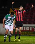 22 February 2020; Rob Manley of Longford Town celebrates after scoring his side's second goal during the SSE Airtricity League First Division match between Longford Town and Shamrock Rovers II at Bishopsgate in Longford. Photo by Stephen McCarthy/Sportsfile