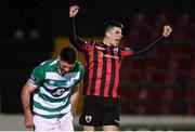 22 February 2020; Rob Manley of Longford Town celebrates after scoring his side's second goal during the SSE Airtricity League First Division match between Longford Town and Shamrock Rovers II at Bishopsgate in Longford. Photo by Stephen McCarthy/Sportsfile