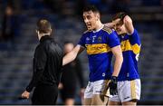 22 February 2020; Alan Campbell, left, and Jason Lonergan of Tipperary in conversation with referee Brendan Cawley after the Allianz Football League Division 3 Round 4 match between Tipperary and Cork at Semple Stadium in Thurles, Tipperary. Photo by Piaras Ó Mídheach/Sportsfile