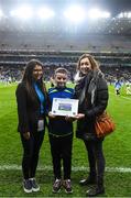 22 February 2020; Adam Long presented with his Outstanding Sportsmanship Award by Leona Ruane assistant PRO Cumann na mBunscol, left, and Valenry Hedin, communications and marketting with Allianz at half time during the Allianz Football League Division 1 Round 4 match between Dublin and Donegal at Croke Park in Dublin. Photo by Eóin Noonan/Sportsfile