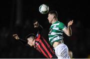 22 February 2020; Sean Callan of Shamrock Rovers II and Rob Manley of Longford Town during the SSE Airtricity League First Division match between Longford Town and Shamrock Rovers II at Bishopsgate in Longford. Photo by Stephen McCarthy/Sportsfile