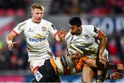 22 February 2020; Robert Baloucoune of Ulster is tackled by Benhard Janse van Rensburg of Toyota Cheetahs during the Guinness PRO14 Round 12 match between Ulster and Toyota Cheetahs at Kingspan Stadium in Belfast.  Photo by Oliver McVeigh/Sportsfile