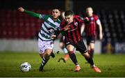 22 February 2020; Alex Dunne of Shamrock Rovers II and Aaron McNally of Longford Town during the SSE Airtricity League First Division match between Longford Town and Shamrock Rovers II at Bishopsgate in Longford. Photo by Stephen McCarthy/Sportsfile