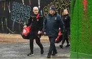 23 February 2020; Tyrone manager Mickey Harte, left, arrives alongside Tuam Stadium groundsman Tony Melia prior to the Allianz Football League Division 1 Round 4 match between Galway and Tyrone at Tuam Stadium in Tuam, Galway.  Photo by David Fitzgerald/Sportsfile