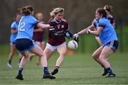23 February 2020; Tracey Leonard of Galway is tackled by Laura Kane, left, and Eabha Rutledge of Dublin during the 2020 Lidl Ladies National Football League Division 1 Round 4 match between Dublin and Galway at Dublin City University Sportsgrounds in Glasnevin, Dublin. Photo by Piaras Ó Mídheach/Sportsfile