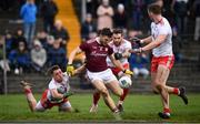 23 February 2020; Damien Comer of Galway is tackled by Liam Rafferty, left, and Ronan McNamee of Tyrone resulting in a penalty during the Allianz Football League Division 1 Round 4 match between Galway and Tyrone at Tuam Stadium in Tuam, Galway.  Photo by David Fitzgerald/Sportsfile