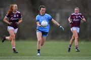 23 February 2020; Leah Caffrey of Dublin gets past Siobhán Divilly, left, and Ailbhe Davoren of Galway during the 2020 Lidl Ladies National Football League Division 1 Round 4 match between Dublin and Galway at Dublin City University Sportsgrounds in Glasnevin, Dublin. Photo by Piaras Ó Mídheach/Sportsfile