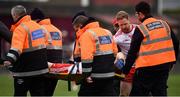 23 February 2020; Cathal McShane of Tyrone is consoled by team-mate Frank Burns as he is stretchered off during the Allianz Football League Division 1 Round 4 match between Galway and Tyrone at Tuam Stadium in Tuam, Galway.  Photo by David Fitzgerald/Sportsfile