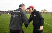 23 February 2020; Tyrone manager Mickey Harte, right, and Galway manager Padraic Joyce shake hands following the Allianz Football League Division 1 Round 4 match between Galway and Tyrone at Tuam Stadium in Tuam, Galway.  Photo by David Fitzgerald/Sportsfile