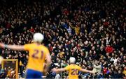 23 February 2020; Clare supporters, amongst the 5,716, attendance, in the main stand celebrate a late score for their side during the Allianz Hurling League Division 1 Group B Round 4 match between Kilkenny and Clare at UPMC Nowlan Park in Kilkenny. Photo by Ray McManus/Sportsfile