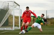 23 February 2020; Ross Hennessy of Cork SL is tackled by  Adam McCullagh of Donegal during the U15 SFAI Subway National Championship Final match between Donegal and Cork SL at Mullingar Athletic FC in Gainestown, Co. Westmeath. Photo by Eóin Noonan/Sportsfile