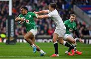 23 February 2020; Bundee Aki of Ireland is tackled by Owen Farrell of England during the Guinness Six Nations Rugby Championship match between England and Ireland at Twickenham Stadium in London, England. Photo by Brendan Moran/Sportsfile