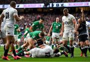 23 February 2020; Referee Jaco Peyper signals for a try scored by Robbie Henshaw of Ireland during the Guinness Six Nations Rugby Championship match between England and Ireland at Twickenham Stadium in London, England. Photo by Brendan Moran/Sportsfile