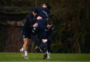 24 February 2020; Jimmy O'Brien, left, Barry Daly, right, and James Lowe during Leinster Rugby Squad Training at Leinster Rugby Headquarters at Rosemount in UCD, Dublin. Photo by Sam Barnes/Sportsfile
