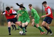22 February 2020; Peter Grogan of Carlow JDL in action against Fionn O’Hara of Mayo SL during the U15 SFAI Subway National Plate Final match between Mayo SL and Carlow JDL at Mullingar Athletic FC in Gainestown, Co. Westmeath. Photo by Seb Daly/Sportsfile
