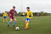 22 February 2020; Aidan Moloney of Clare SSL in action against Billy Regan of Galway SL during the U13 SFAI Subway National Plate Final match between Clare SSL and Galway SL at Mullingar Athletic FC in Gainestown, Co. Westmeath. Photo by Seb Daly/Sportsfile