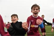 22 February 2020; Donnacha Sammon of Galway SL, right, celebrates with team-mates following his side's victory during the U13 SFAI Subway National Plate Final match between Clare SSL and Galway SL at Mullingar Athletic FC in Gainestown, Co. Westmeath. Photo by Seb Daly/Sportsfile