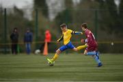 22 February 2020; Tiernan Adelu of Clare SSL takes a shot on goal during the U13 SFAI Subway National Plate Final match between Clare SSL and Galway SL at Mullingar Athletic FC in Gainestown, Co. Westmeath. Photo by Seb Daly/Sportsfile