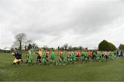 22 February 2020; PLayers and officials prior to the U15 SFAI Subway National Plate Final match between Mayo SL and Carlow JDL at Mullingar Athletic FC in Gainestown, Co. Westmeath. Photo by Seb Daly/Sportsfile