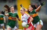 23 February 2020; Neamh Woods of Tyrone in action against Ciara Murphy and Aislinn Desmond of Kerry during the Lidl Ladies National Football League Division 2 Round 4 match between Kerry and Tyrone at Fitzgerald Stadium in Killarney, Kerry. Photo by Diarmuid Greene/Sportsfile