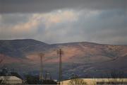 24 February 2020; A view of stadium floodlights, looking towards the Cooley Mountains, prior to the SSE Airtricity League Premier Division match between Dundalk and Cork City at Oriel Park in Dundalk, Louth. Photo by Seb Daly/Sportsfile