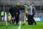 22 February 2020; Jamie Brennan of Donegal with Donegal manager Declan Bonner after sustaining an injury during the Allianz Football League Division 1 Round 4 match between Dublin and Donegal at Croke Park in Dublin. Photo by Eóin Noonan/Sportsfile