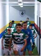 22 February 2020; Adam Wells leads his Shamrock Rovers II team-mates out for the second half of the the SSE Airtricity League First Division match between Longford Town and Shamrock Rovers II at Bishopsgate in Longford. Photo by Stephen McCarthy/Sportsfile