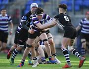 24 February 2020; Ben Nolan of Terenure College is tackled by Max Flynn, behind, and Sean Finlay of Cistercian College Roscrea during the Bank of Ireland Leinster Schools Junior Cup Second Round match between Cistercian College Roscrea and Terenure College at Energia Park in Dublin. Photo by Piaras Ó Mídheach/Sportsfile